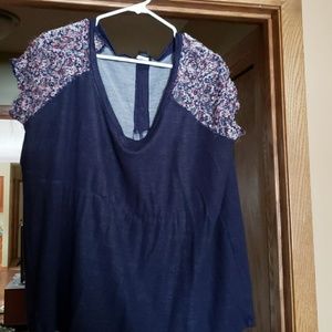 Dark blue lace sleeves shirt